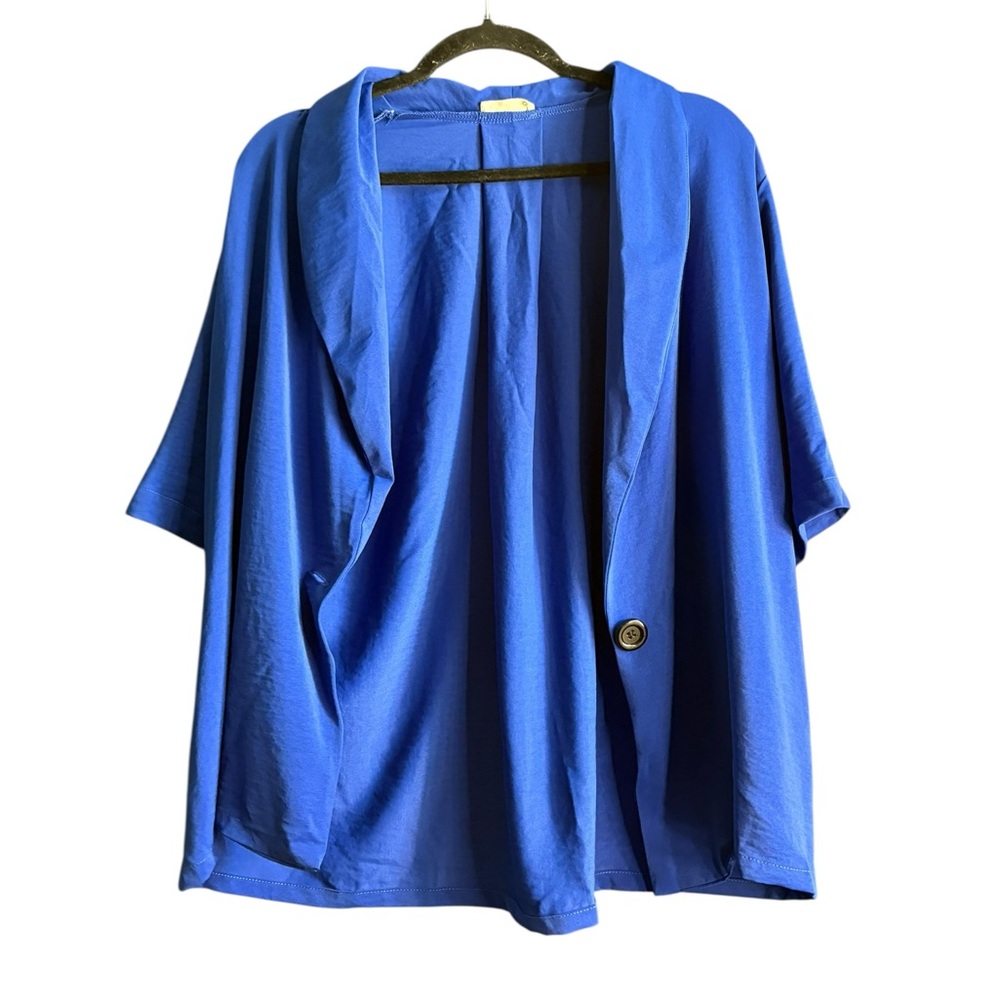 Oversized Boxy Blue Blouse with V-Neck - Picture 2 of 6